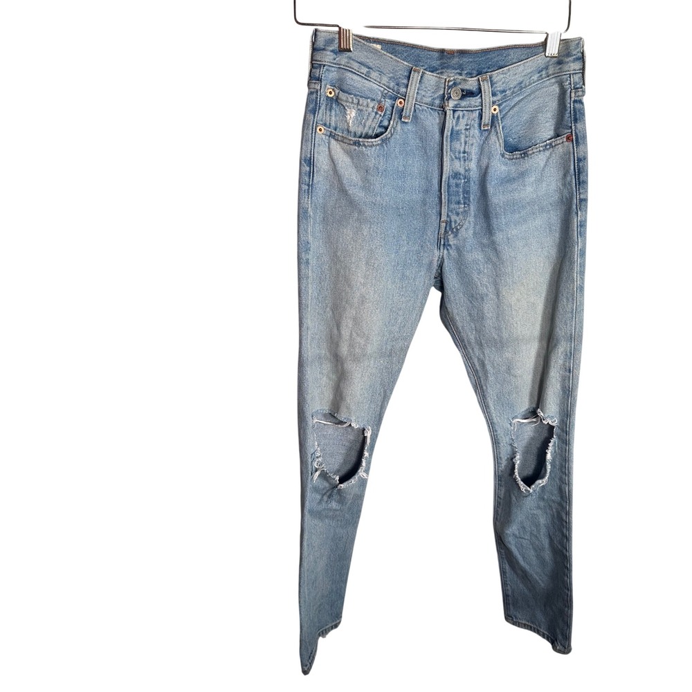 Levis Premium 501 Skinny Distressed Light Wash Jeans W26 L30 Button 29502-0026 T